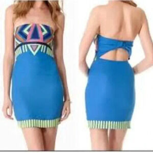 Mara Hoffman Blue Strapless Boho Embroidered Dress Women’s Size 0 Tie Back